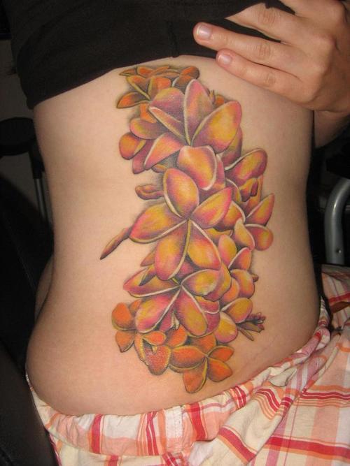 Golden Plumeria Throughout Right Body Tattoo (NSFW)