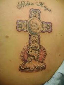 Little Girl and Cross Tattoo