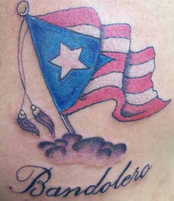 Patriotic Puerto Rican Flag Over the Cloud Theme Tattoo