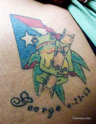 Awesome Puerto Rican Flag and Frog Tattoo Design