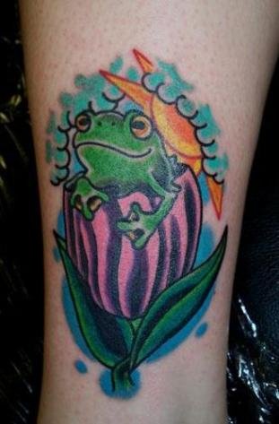 Amazing Colorful Puerto Rican Frog Flag Tattoo