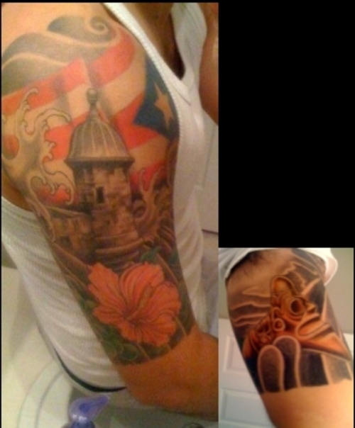 Amazing Puerto Rican Flag Half Sleeve Tattoo Design Idea for Men