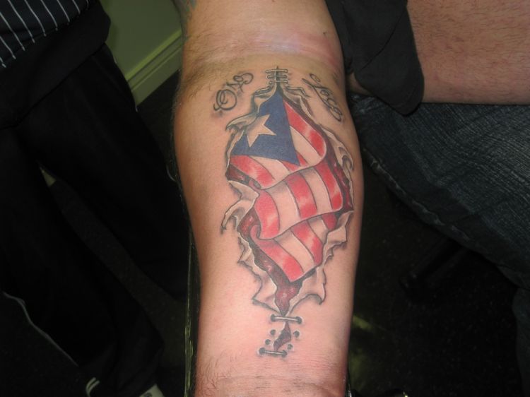 Inner Lower Arm Amazing Art Puerto Rican Flag Under the Skin Theme Tattoo