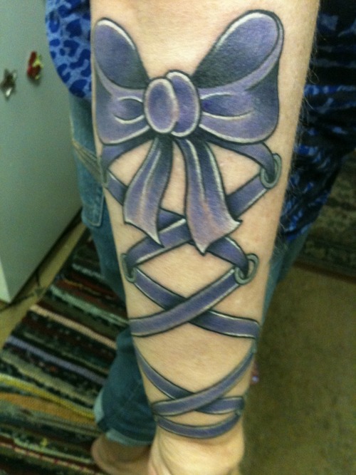 Purple Ribbon Tattoo Picture For Girl