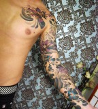 Best of Blend Flower And Skull Quarter Sleeve Tattoo