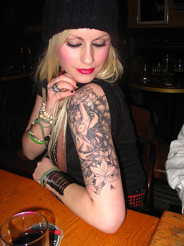 Beautiful Girl With Sexy Prince Quarter Sleeve Tattoo