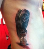 Cool Hourglass And Crow Tattoo On Rib