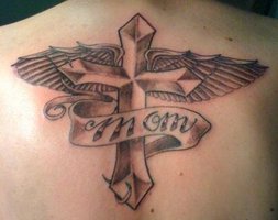 Cross and Angel Wings Rip Mom Tattoo Ideas