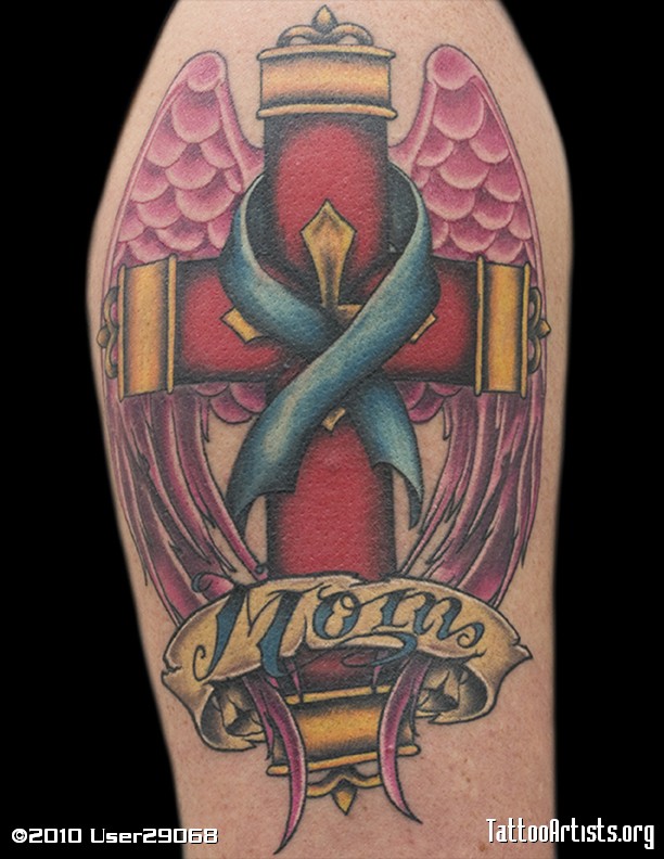 Colourful Cross Rip Mom Tattoo Artists