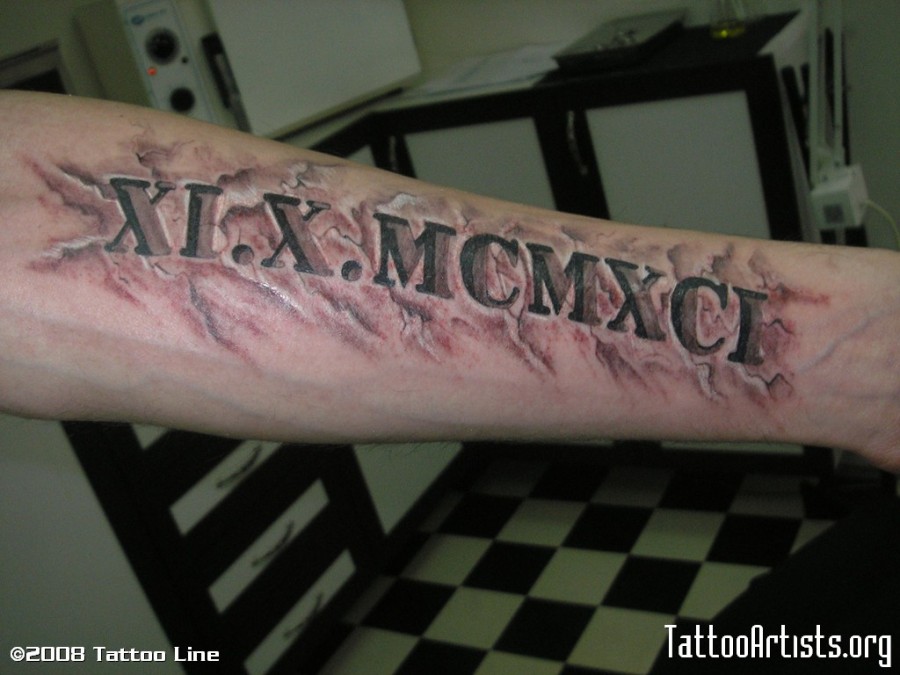 Forearm Roman Letter Tattoo Designs