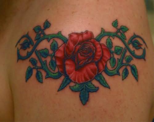 Exotic Swirly Red Rose Arm Tattoo Design for Women – Flower Tattoos
