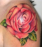 Beautiful Color of Blooming Red Rose Shoulder-Tattoo Design for Women