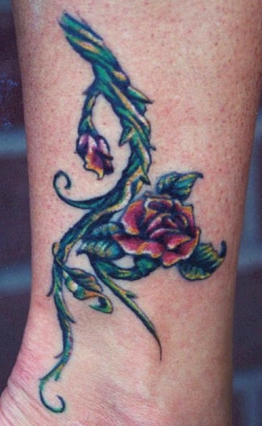 Rose Vine And Bud On Vine Tattoo Design