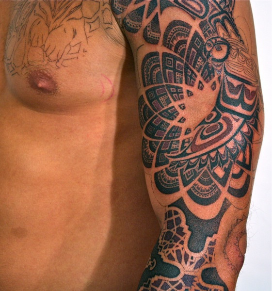 Haida And Shipibo Inspired Sacredgeometry Tattoo Of Owl And