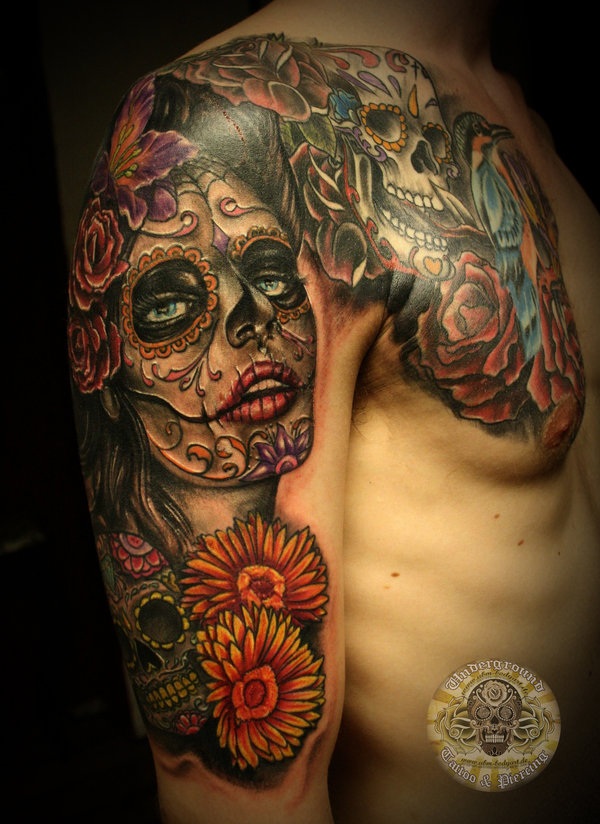 Day of The Dead Santa Muerte Sugar Skull Tattoo