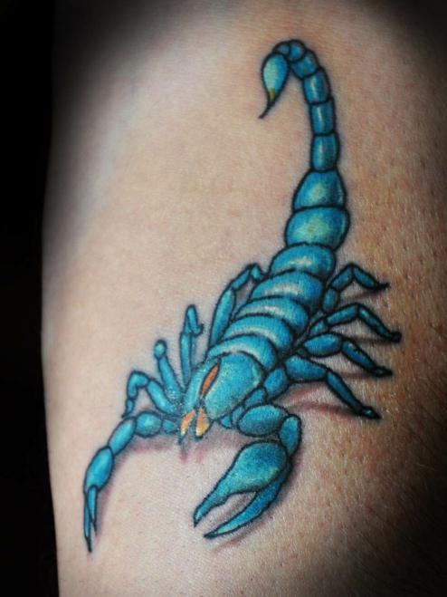 Cool And Amazing Blue Orange Scorpion Tattoo