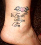 Faith Hope Love Scripture Tattoo on Ankle for Girls