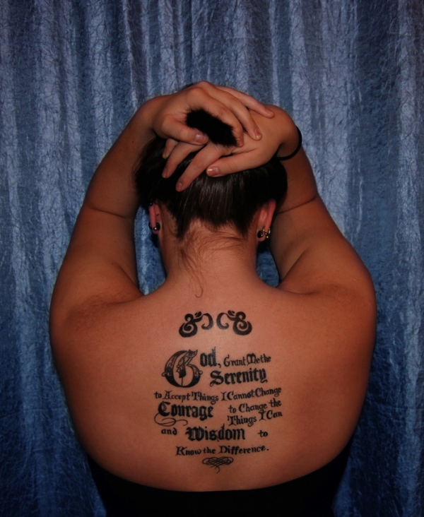 Back Tattoo Design Of Serenity Prayer Tattoo