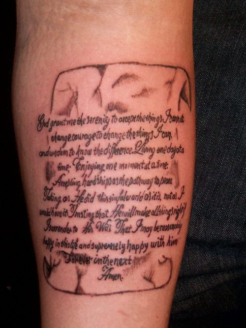 Serenity Prayer Tattoo Design On Forearm – Religious Tattoo