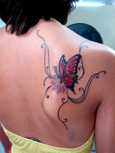 Colorful Butterfly Tattoo Designs on Shoulder for Girls