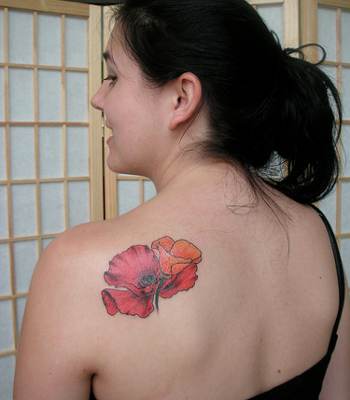 Flower Shoulder Blade Tattoo Design For Girl