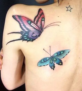 Feminine Flying Butterflies Shoulder / Back Tattoo for Women