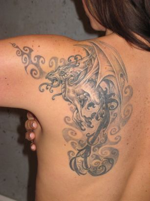 Mythical Dragon Tattoo on Left Shoulder Blade for Girl Tattoo