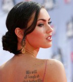 Megan Fox's Shoulder Blade Lettering Tattoo Design - Celebrity Tattoos