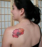 Feminine Red-Flower Shoulder Blade Tattoos for Women