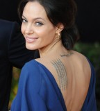 Angelina Jolie's Lower-Neck and Shoulder-blade Tattoos Design - Celebrity Tattoos