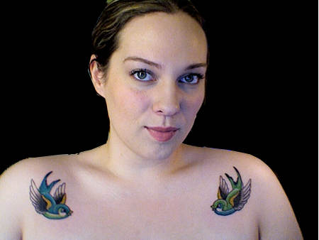 Twin Birds Shoulder Tattoos Designs for Women