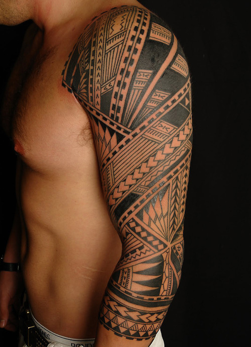 Men Arm Sleeve Tribal Tattoo