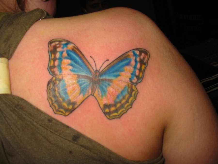 Big and Cute Butterfly Back Shoulder Tattoo for Women