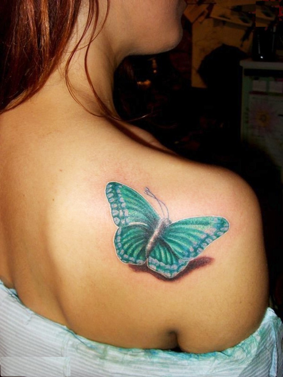 Cute Butterfly Shoulder Tattoo Design For Women