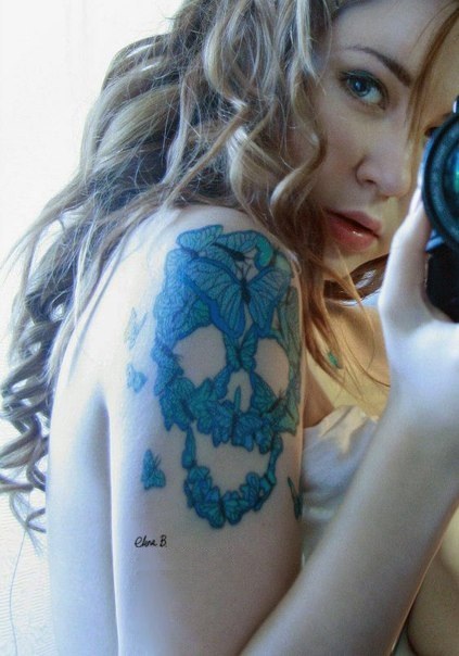 Butterfly Skull Shape Tattoo Design