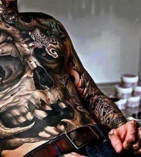 skull full suit man tattoo skull full suit man tattoo