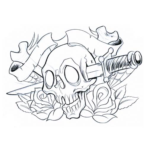 Funny Skull and Knife Tattoo Design