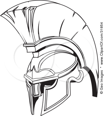 Black And White Spartan Or Trojan Helmet Sketch