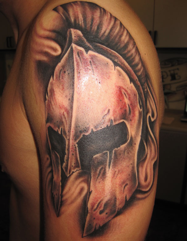 Wrecked Spartan Helmet Tattoo