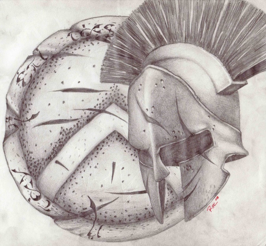 Personal Spartan Shield And Helmet Tattoo Concept