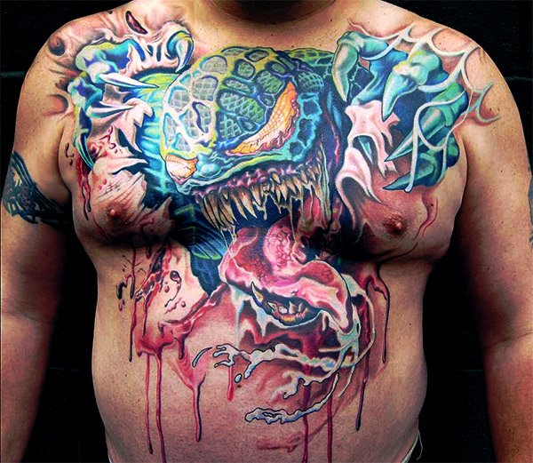 Venom From The Spiderman Chest Tattoo