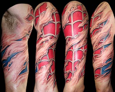 Creepy Ripped Skin Spiderman Tattoos