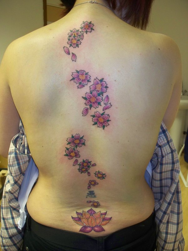 Pink Flower Tatto for Woman On The Back