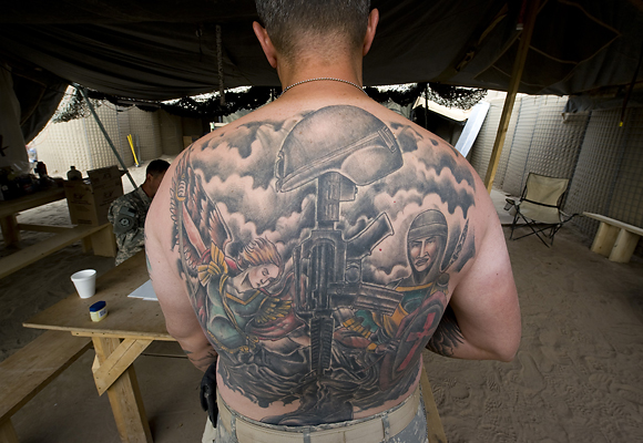 Assignment Angel And Soldier At Back Tattoos