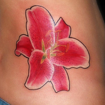 Cute Red Stargazer Lily Tattoo Design on Side