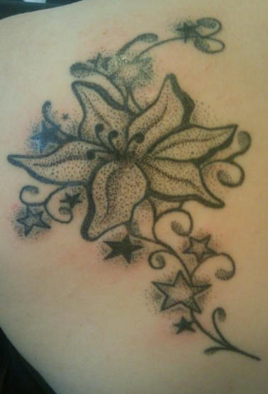 Exotic Stargazer Lily Tattoo In Black