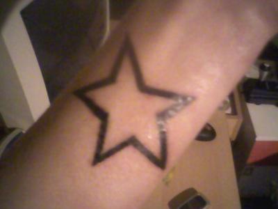 Large Black Star Tattoo On Girls Wrist
