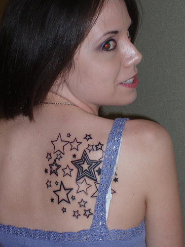 Upper Back Stars Tattoo For Girls