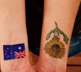 Sunflower And Flag Tattoo Designs For Girls