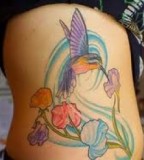 Hummingbird Tattoos Design on Rib for Women